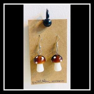 Large Glass Mushroom 🍄 Handmade Dangle Earrings